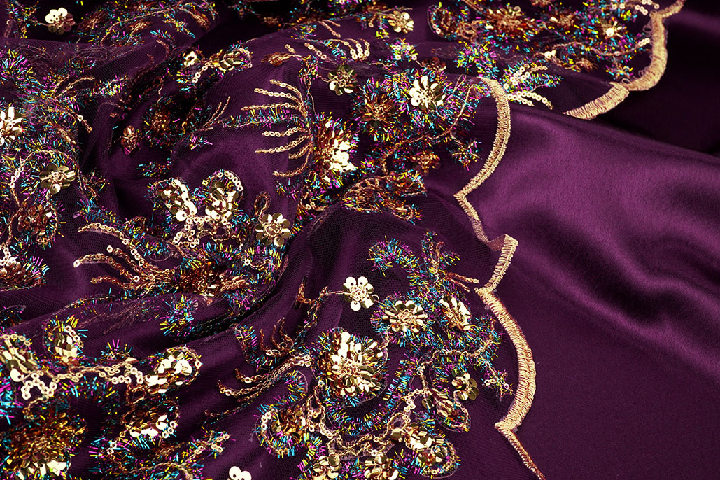 Mesh Embroidered Sequins Ishani Aubergine