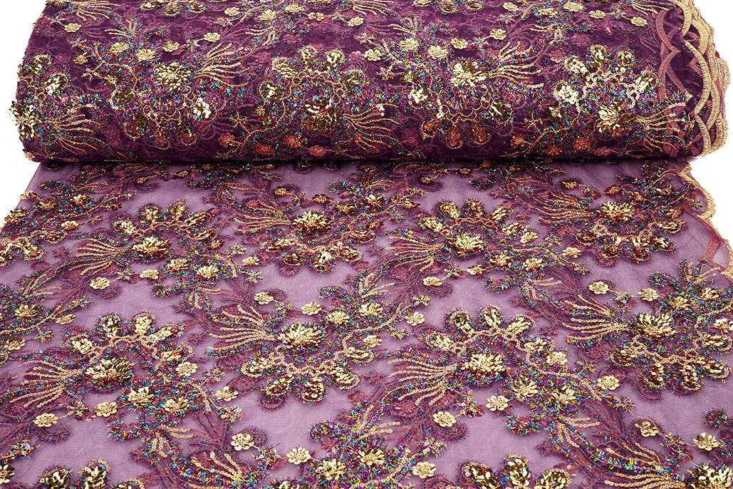Mesh Geborduurd Pailletten Ishani Aubergine