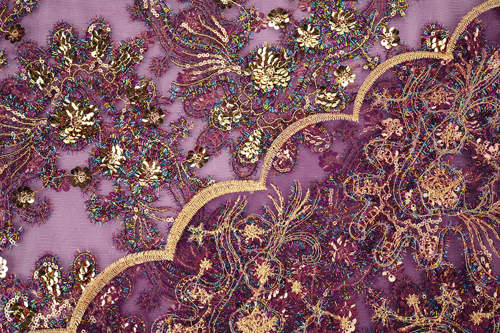 Mesh Geborduurd Pailletten Ishani Aubergine
