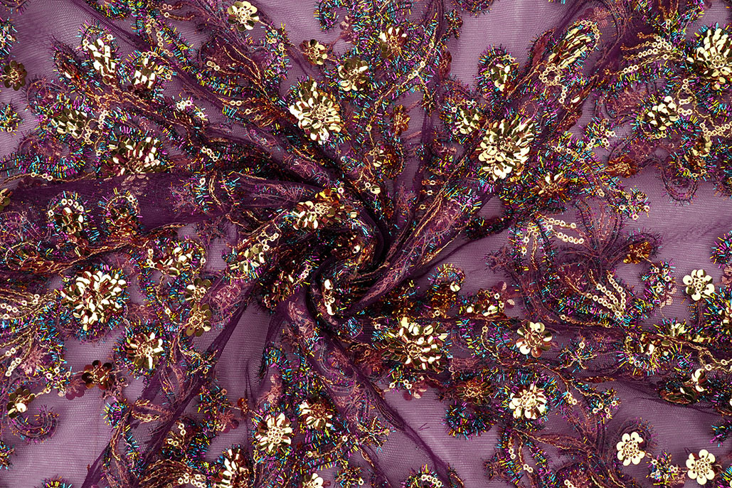 Mesh Embroidered Sequins Ishani Aubergine