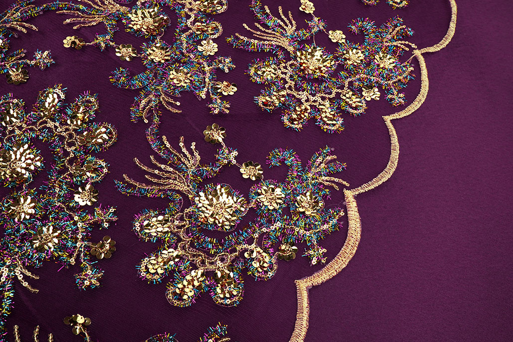 Mesh Geborduurd Pailletten Ishani Aubergine