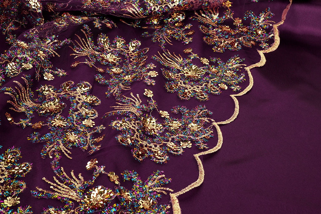 Mesh Geborduurd Pailletten Ishani Aubergine