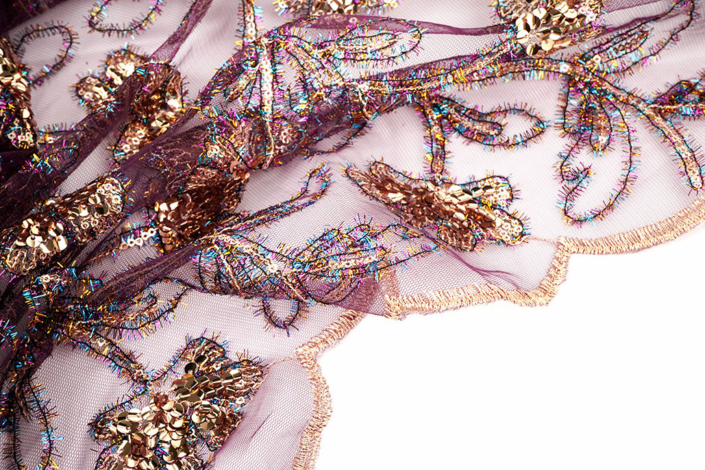 Mesh Embroidered Sequins Maharani Aubergine