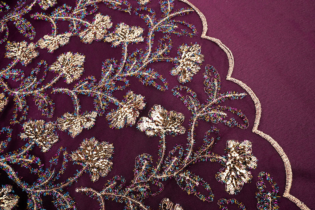 Netz Bestickt Pailletten Maharani Aubergine