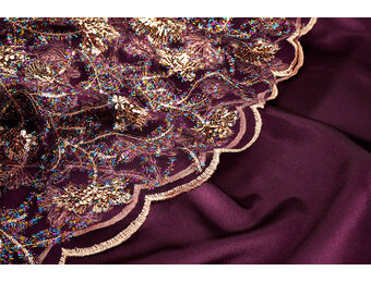 Mesh Geborduurd Pailletten Maharani Aubergine