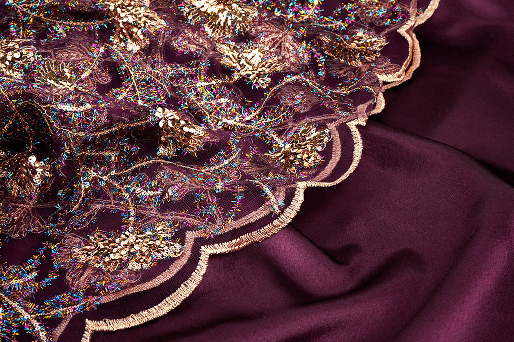 Mesh Geborduurd Pailletten Maharani Aubergine