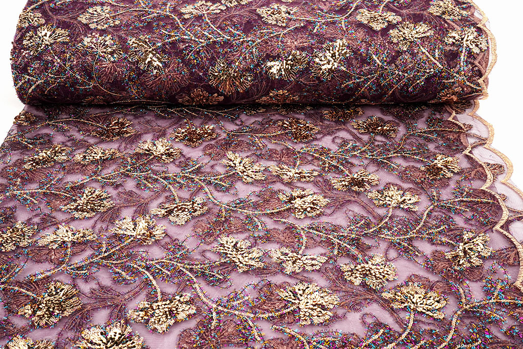 Mesh Embroidered Sequins Maharani Aubergine