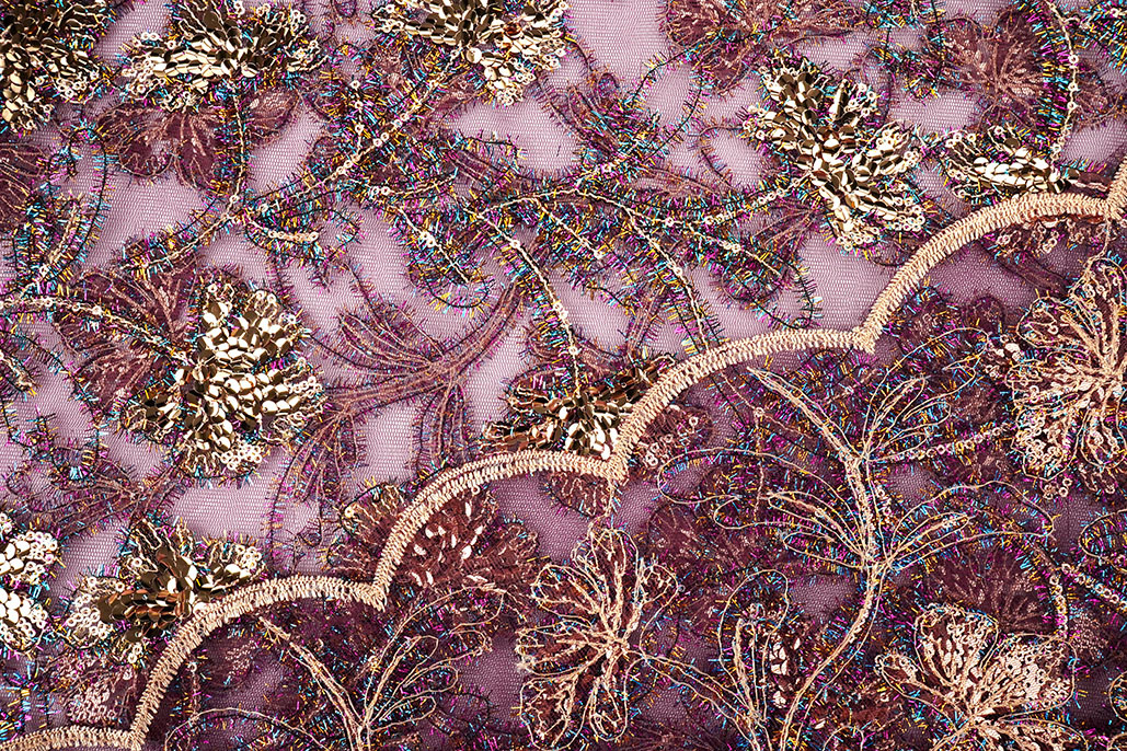 Netz Bestickt Pailletten Maharani Aubergine