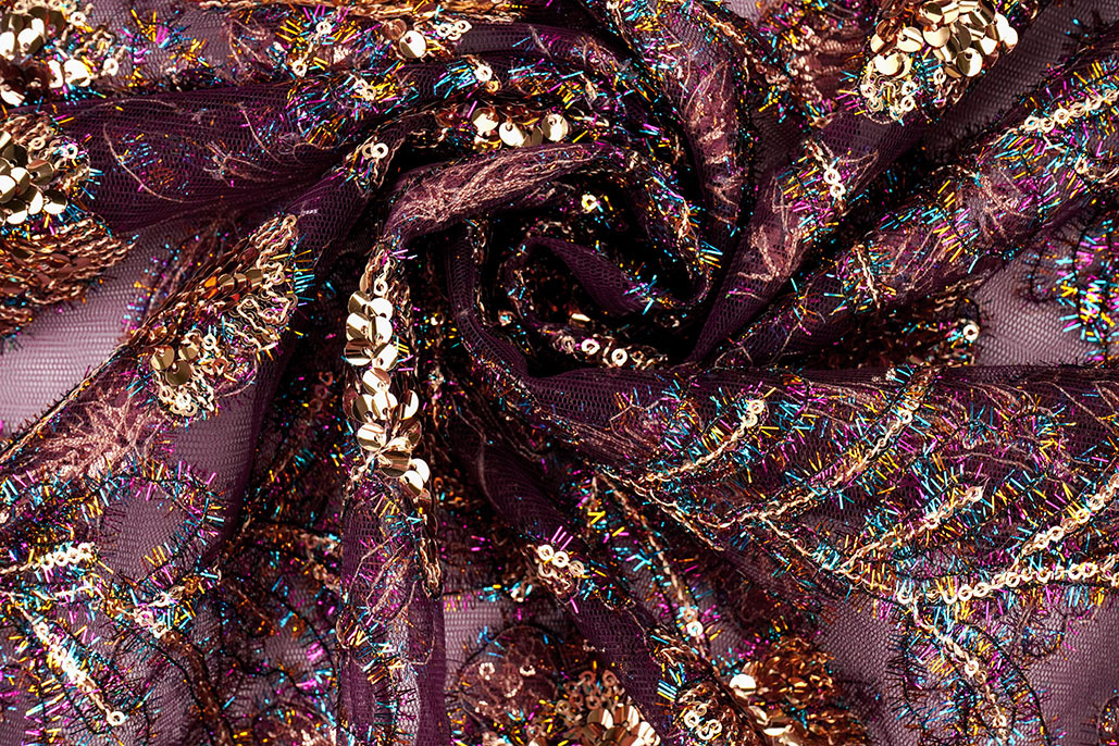 Mesh Geborduurd Pailletten Maharani Aubergine