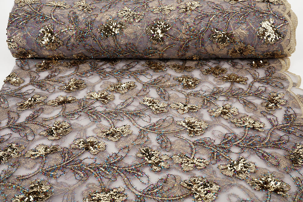 Mesh Geborduurd Pailletten Maharani Licht Mauve