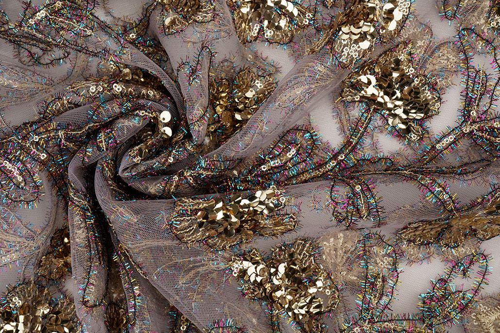 Mesh Geborduurd Pailletten Maharani Licht Mauve
