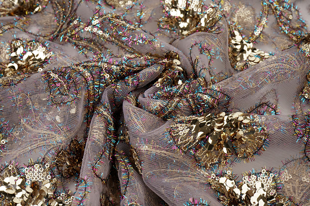 Mesh Geborduurd Pailletten Maharani Licht Mauve