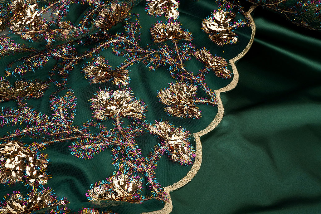 Netz Bestickt Pailletten Maharani Grün