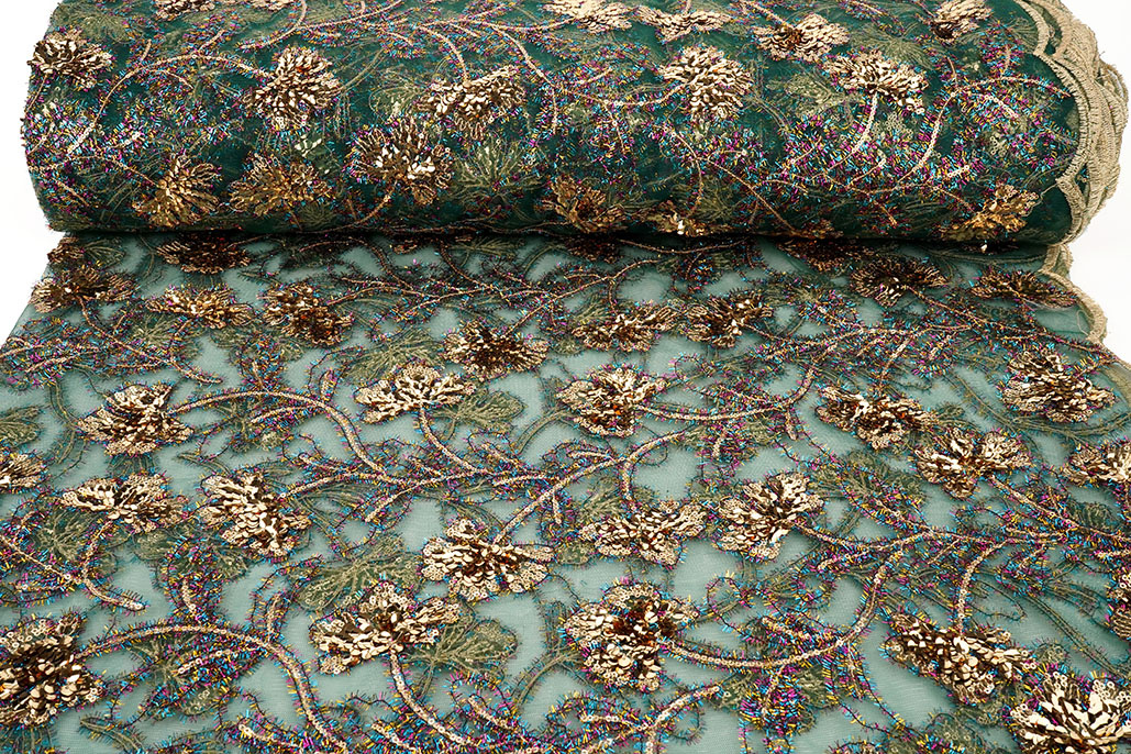 Mesh Geborduurd Pailletten Maharani Groen