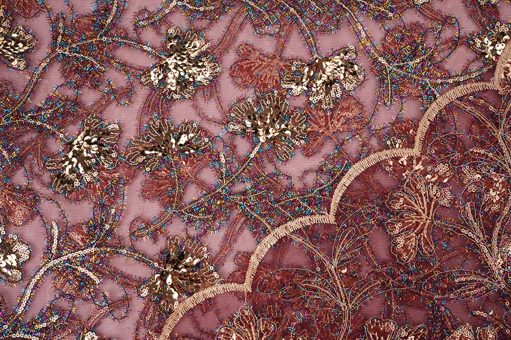 Mesh Embroidered Sequins Maharani Bordeaux