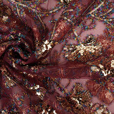 Netz Bestickt Pailletten Maharani Bordeaux