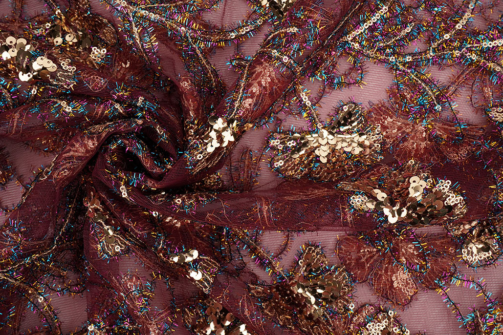 Mesh Geborduurd Pailletten Maharani Bordeaux