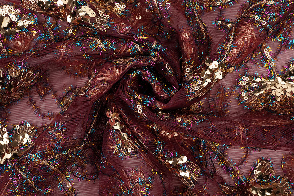 Mesh Geborduurd Pailletten Maharani Bordeaux