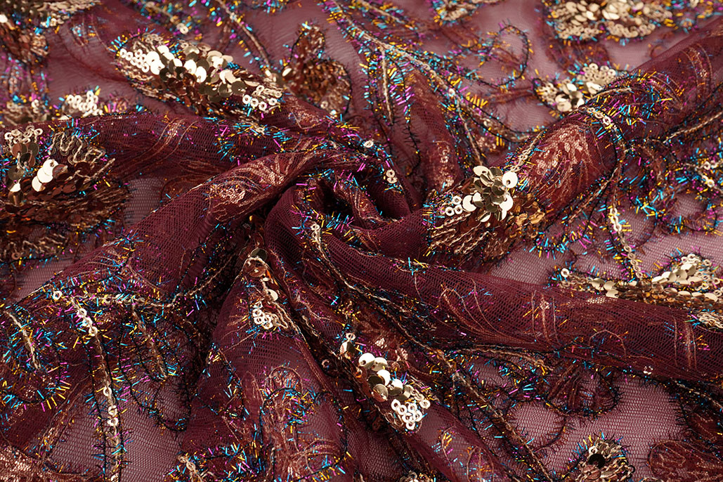 Mesh Geborduurd Pailletten Maharani Bordeaux