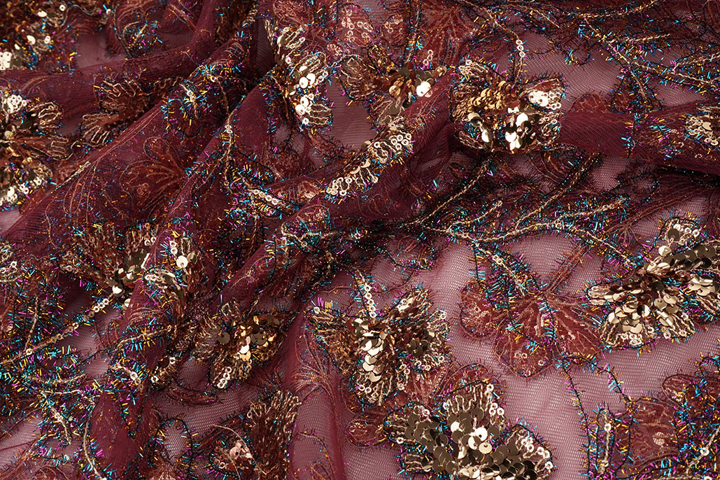 Mesh Geborduurd Pailletten Maharani Bordeaux