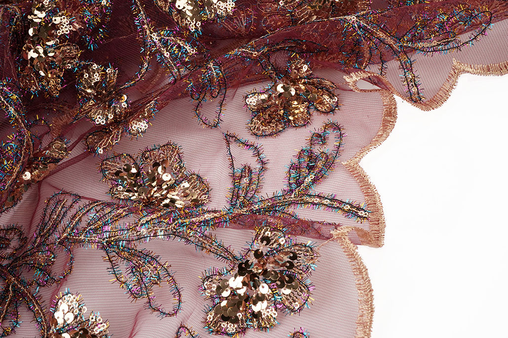 Mesh Geborduurd Pailletten Maharani Bordeaux