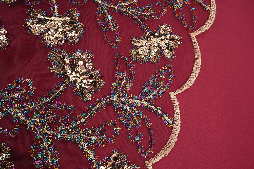 Netz Bestickt Pailletten Maharani Bordeaux