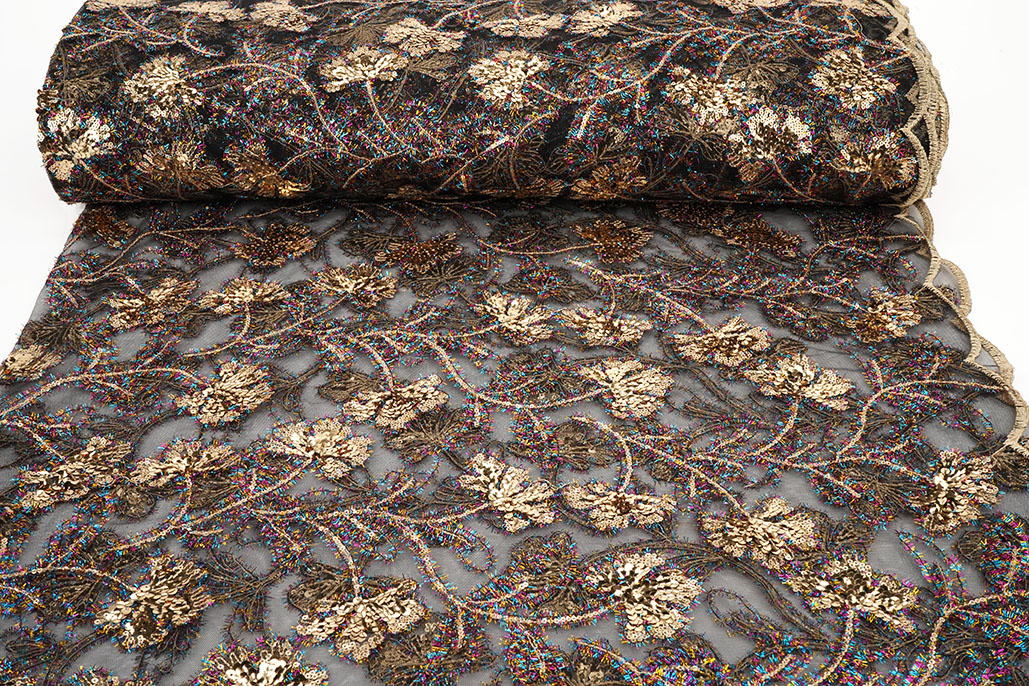 Mesh Embroidered Sequins Maharani Black