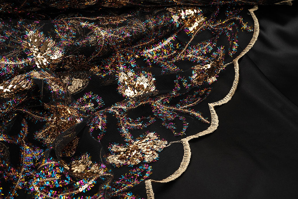 Netz Bestickt Pailletten Maharani Schwarz