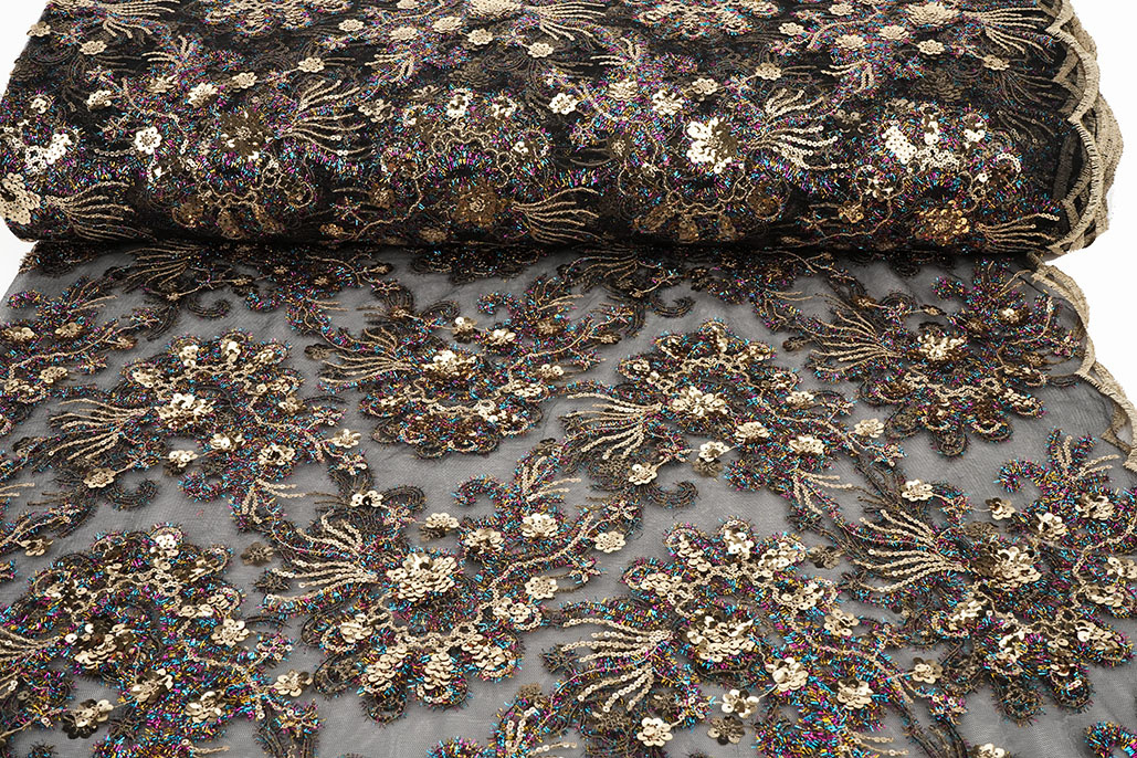 Mesh Embroidered Sequins Ishani Black