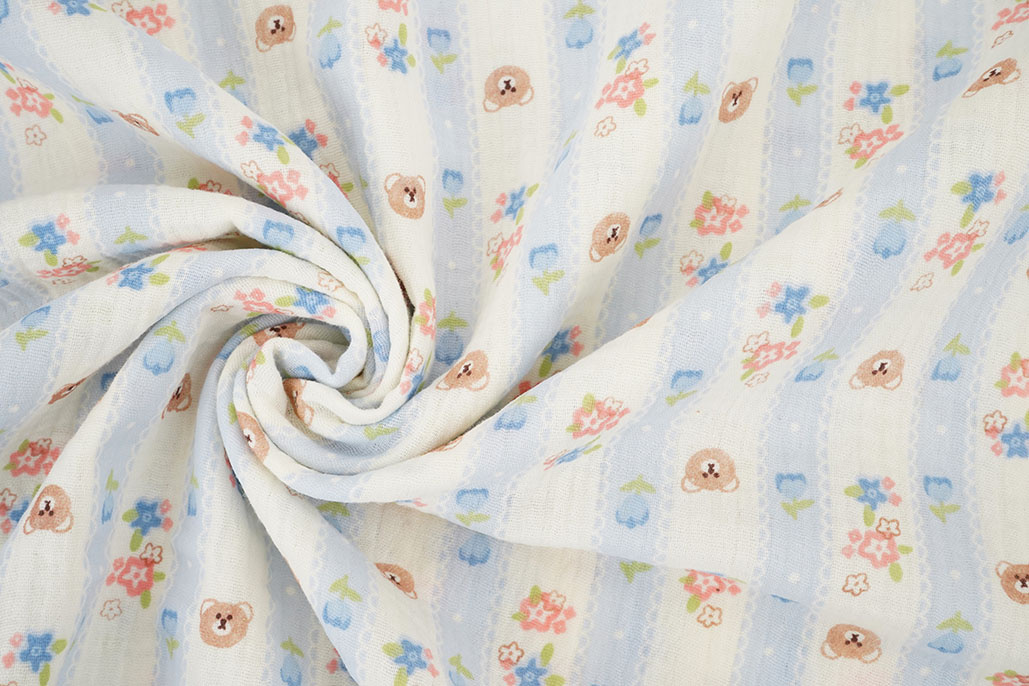 Baumwoll Musselin Little Teddy Stripes