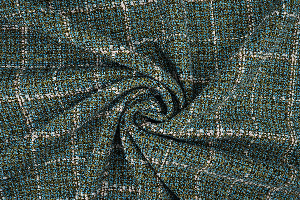 Gewebte Wollstoff Karo Ravella Aqua