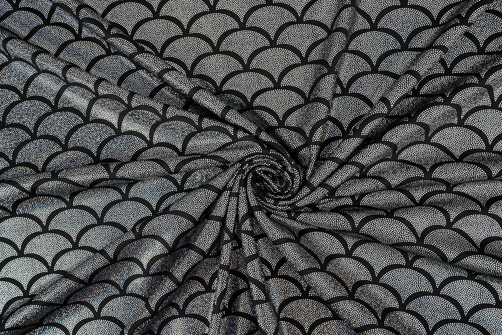 Lamé Mermaid Fantasy Silber auf Schwarz