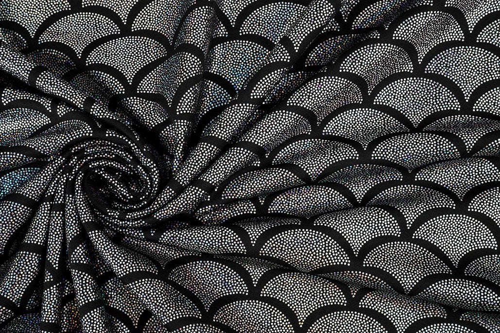 Lamé Mermaid Fantasy Silber auf Schwarz