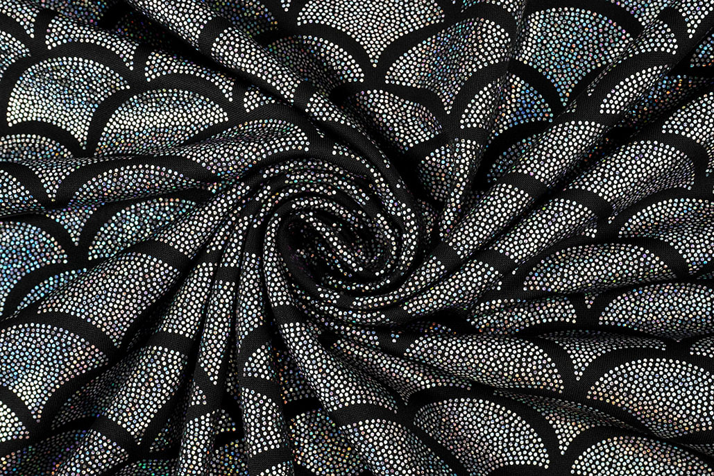Lamé Mermaid Fantasy Silber auf Schwarz