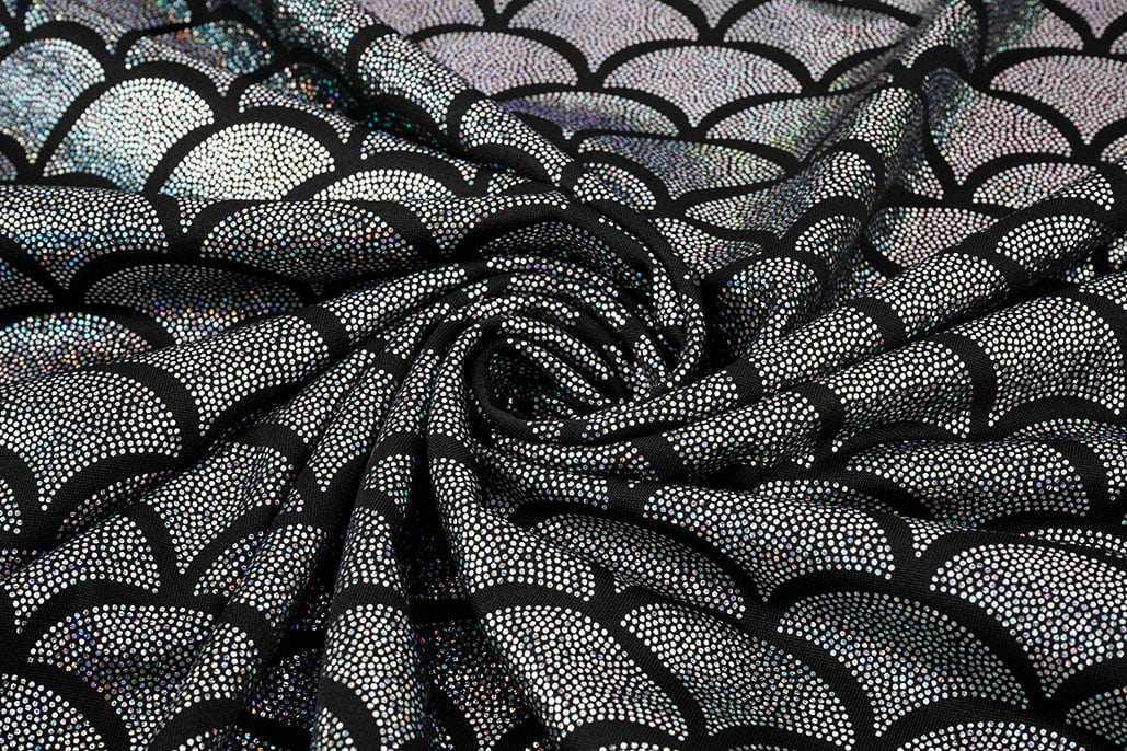 Lamé Mermaid Fantasy Silber auf Schwarz
