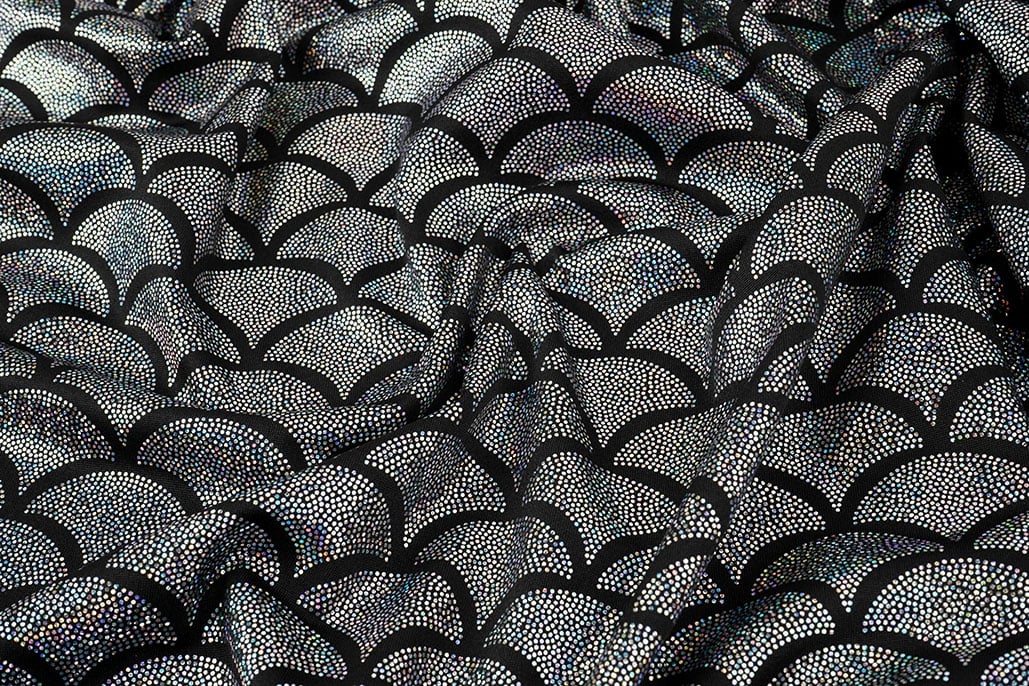 Lamé Mermaid Fantasy Silber auf Schwarz