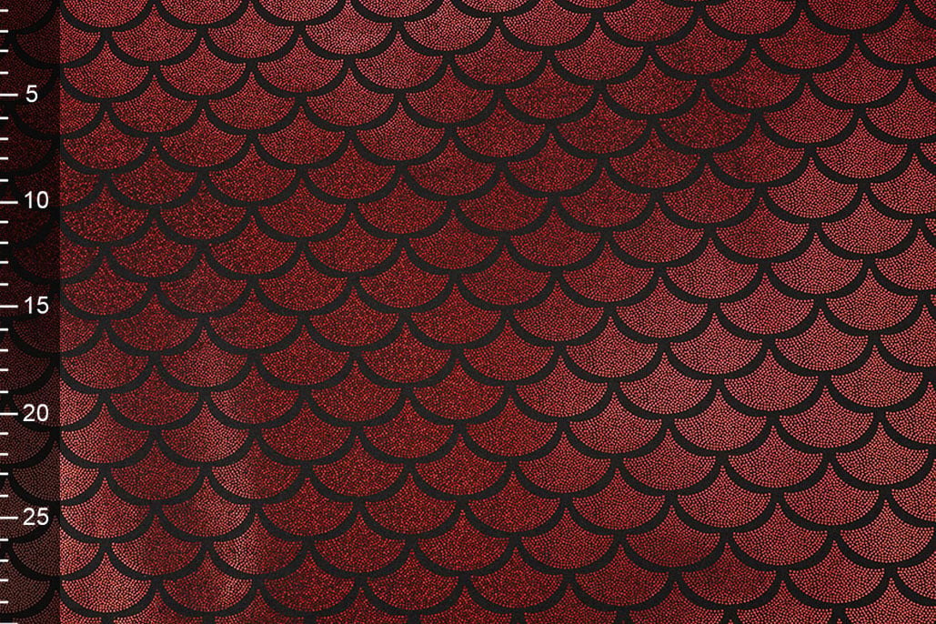 Lamé Mermaid Fantasy Rood op Zwart
