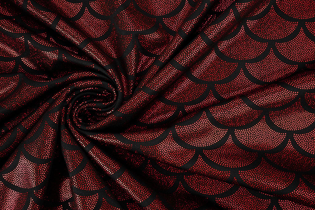 Lamé Mermaid Fantasy Rood op Zwart