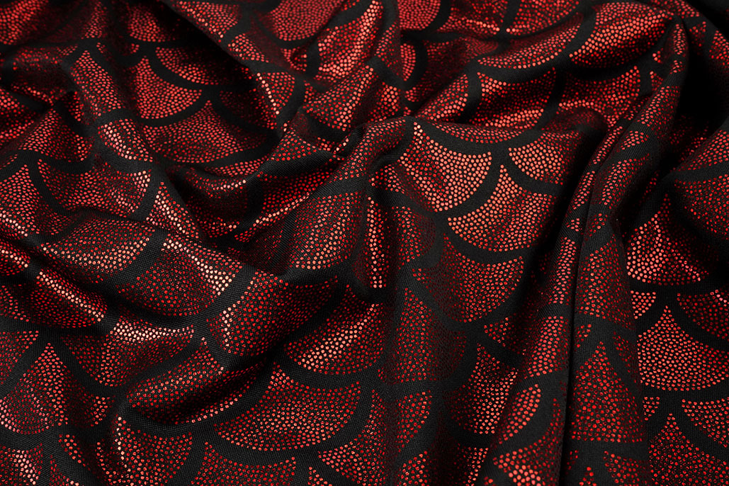 Lamé Mermaid Fantasy Rot auf Schwarz
