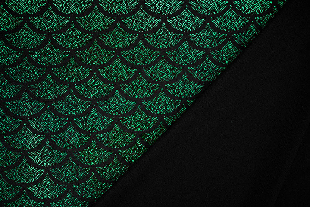 Lamé Mermaid Fantasy Grün auf Schwarz