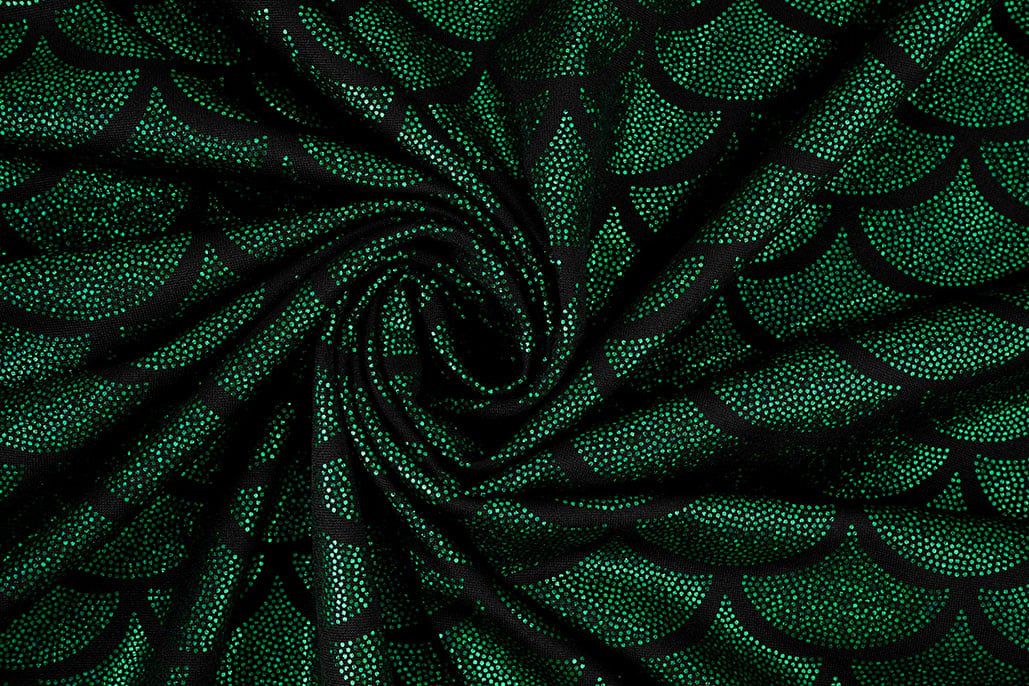 Lamé Mermaid Fantasy Grün auf Schwarz