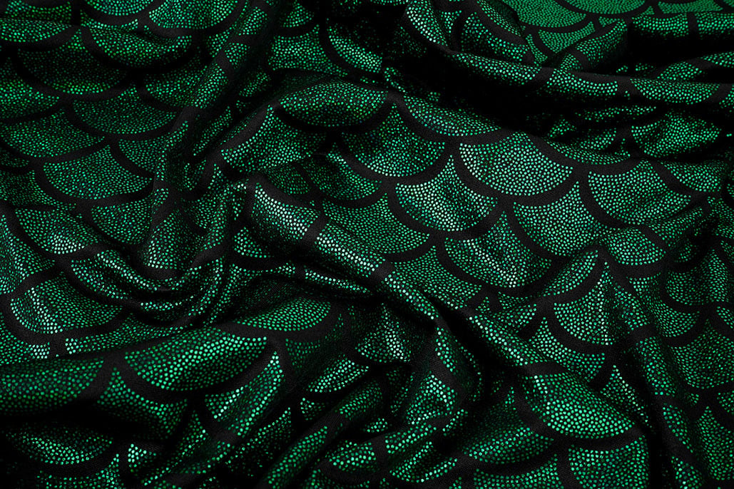 Lamé Mermaid Fantasy Grün auf Schwarz