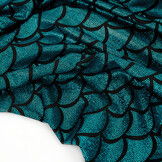 Lamé Mermaid Fantasy Aqua auf Schwarz
