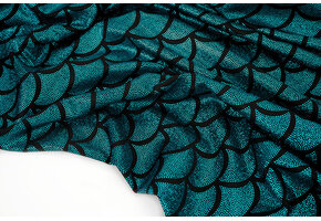 Lamé Mermaid Fantasy Aqua on Black