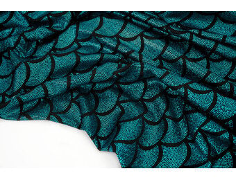 Lamé Mermaid Fantasy Aqua on Black