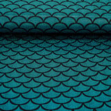 Lamé Mermaid Fantasy Aqua auf Schwarz