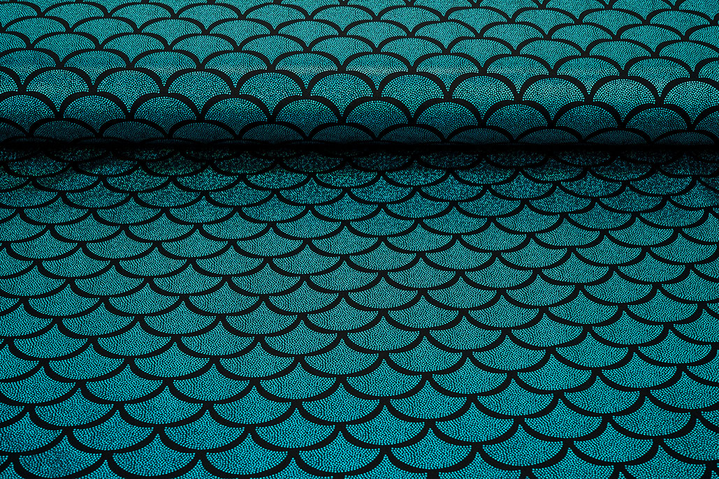 Lamé Mermaid Fantasy Aqua on Black