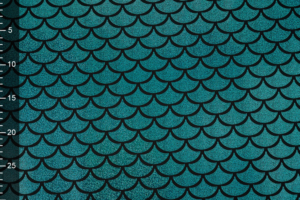 Lamé Mermaid Fantasy Aqua on Black