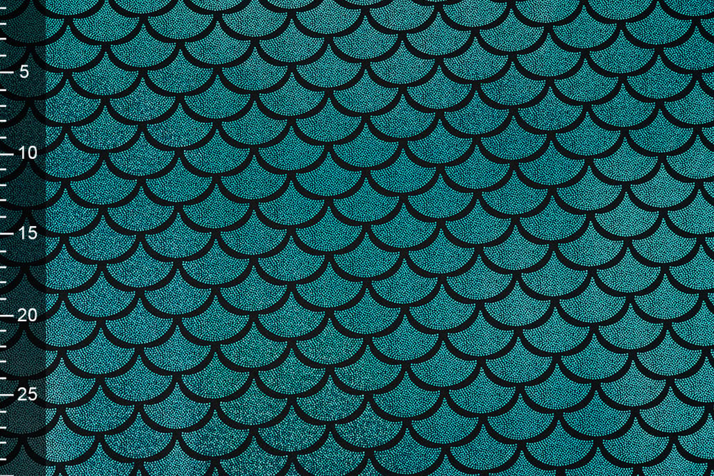 Lamé Mermaid Fantasy Aqua op Zwart