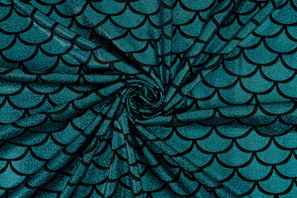 Lamé Mermaid Fantasy Aqua op Zwart